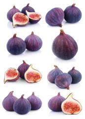 Wall Mural - Set of many fig fruits isolated on white background