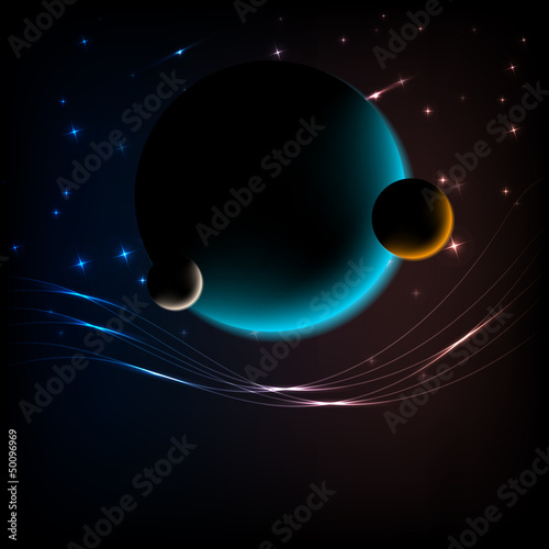 Tapeta ścienna Tło z 3 planetami i miejscem na tekst