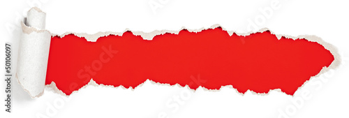 Fotomural red header in torn paper hole