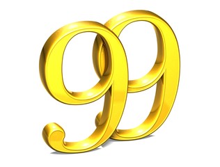 Sticker - 3D Gold Ninety-Nine on white background