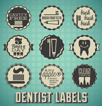 Vector Set: Dentist And Teeth Brushing Labels