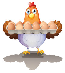 Wall Mural - A hen holding a tray of eggs