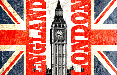 Naklejka samoprzylepna Angielska flaga nacięcie z pisanym londyńskim angielskim i big ben