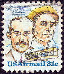 Wall Mural - Wright brothers and Wright Flyer I plane (USA 1978)