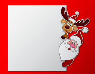 Santa clause and deer with blank sign