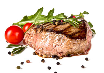 Wall Mural - Beef steak medium grilled, isolated on white background