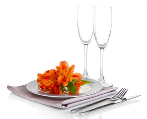 Sticker - Festive table setting with flowers isolated on white