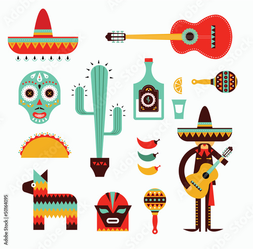 Naklejka nad blat kuchenny Mexico icons