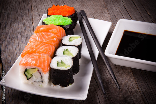 Tapeta ścienna Japońskie owoce morza sushi