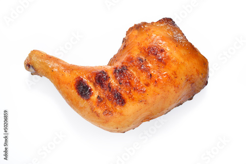Fotomural Grilled chicken thigh on white background.