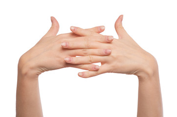 Woman holding palms together, praying