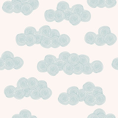 Fototapete - Seamless hand drawn pattern with stylized clouds