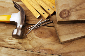 Wall Mural - Tools on wood