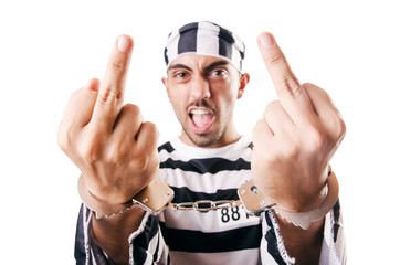 Convict criminal in striped uniform