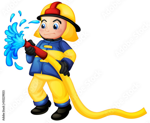 Fototapeta na wymiar A fireman holding a yellow water hose