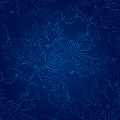 Poster - Vintage floral seamless pattern on blue