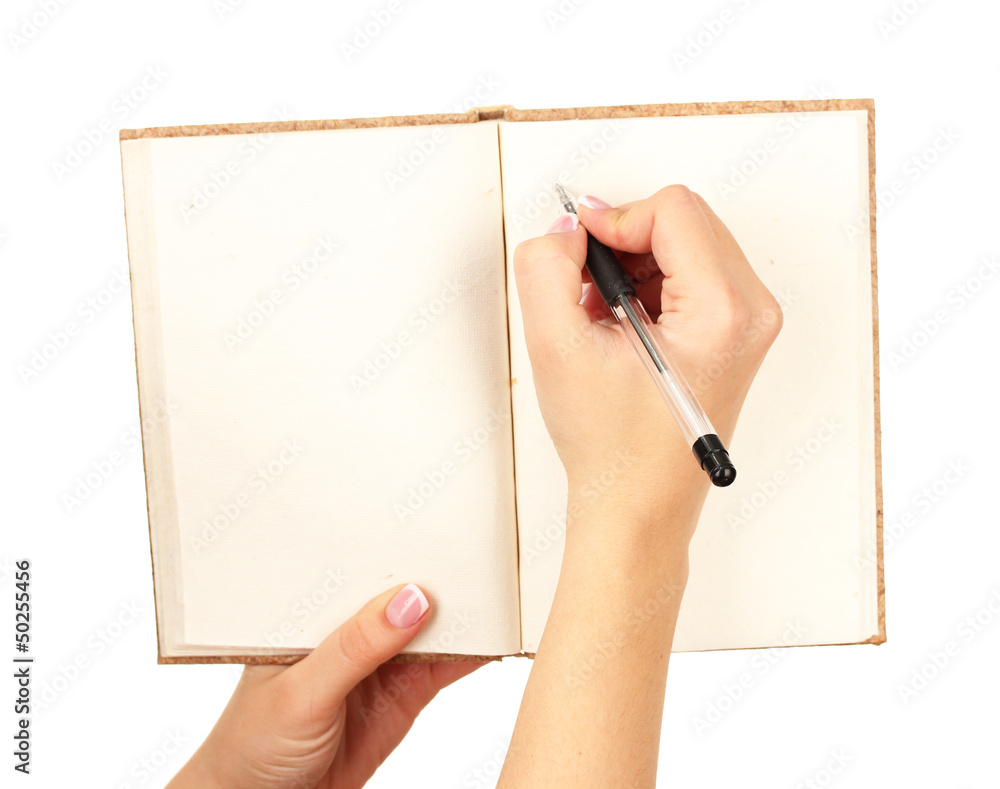 Hand write on notebook, isolated on white