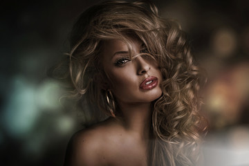 Perfect woman face with dark background