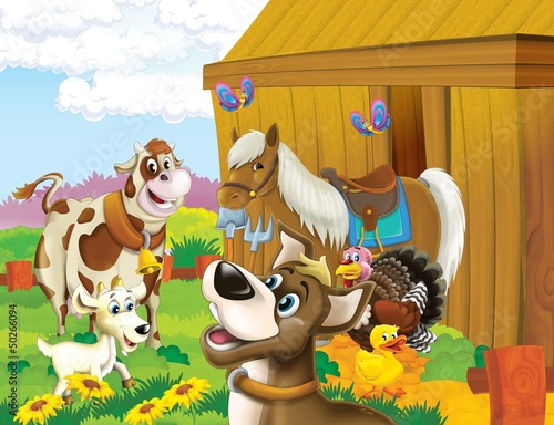 Obraz w ramie The life on the farm - illustration for the children