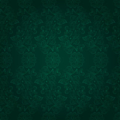 Wall Mural - Vintage floral seamless pattern on green