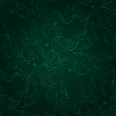 Wall Mural - Vintage floral seamless pattern on green