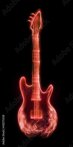 Obraz na płótnie canvas czteroczęściowy "tetraptyk" Gitara światła i płomienia