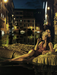 Wall Mural - Alone lady watching flooded city