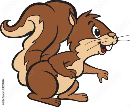 Obraz w ramie Ilustracyjna brązowa wiewiórka na białym tle