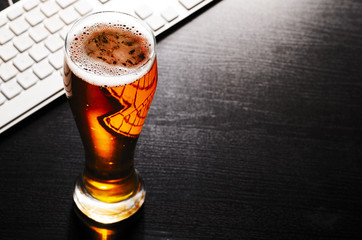 glass of lager beer on table