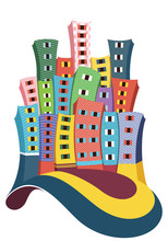 Colorful Retro Buildings Vector Illustration