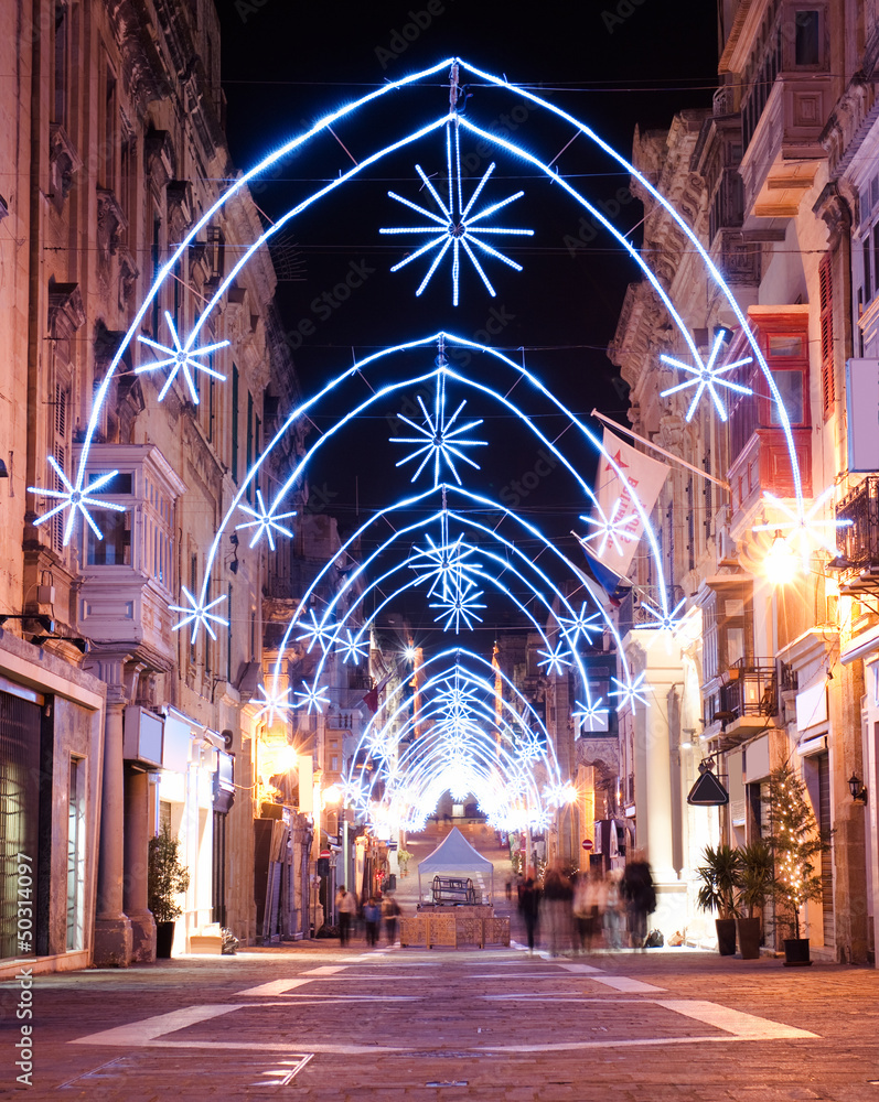 Obraz na płótnie Christmas Decoration In Valletta, Malta w salonie
