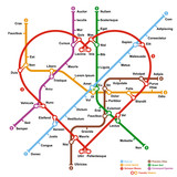 Fototapeta  - Fictional metro map in shape of heart. Vector illustration.