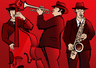 Wall Mural - Jazz band with bass saxophone and trumpet