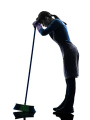 Poster - woman maid housework  tired brooming silhouette