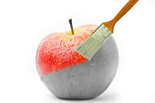 Paintbrush Painting A Fresh Red Wet Apple