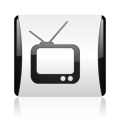 tv black and white square web glossy icon