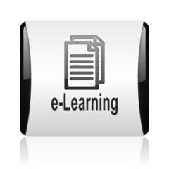 Poster - e-learning black and white square web glossy icon