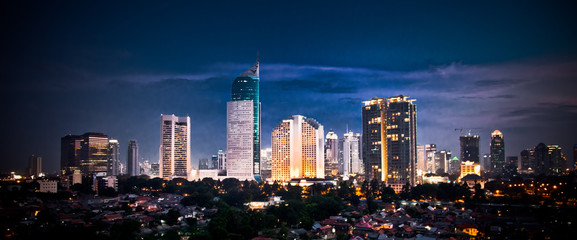 Fototapete - Panoramic cityscape of Indonesia capital city Jakarta