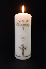 Aufkleber - Lit white christening candle with pink detail