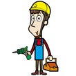 Cartoon Plumber with Electric Drill and Toolbox