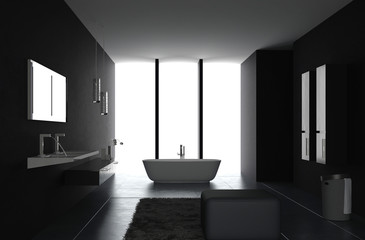 Interior of Luxurious Black Design Bath Room