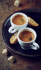 Wall Mural - Two cups of espresso with cantuccini