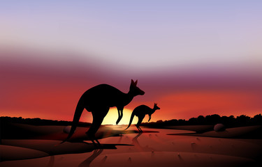 Canvas Print - A big and a small kangaroo in the desert