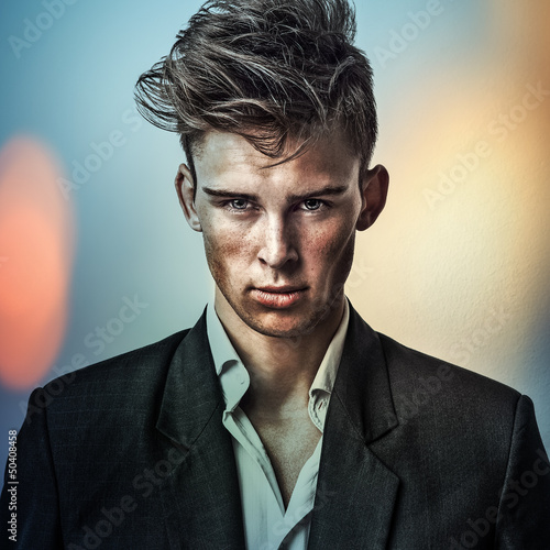 Obraz w ramie Multicolored image portrait of elegant young handsome man.