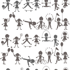 Wall Mural - Set of children playing silhouettes