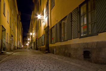 Wall Mural - Empty alley at night.