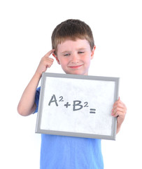 Wall Mural - school boy thinking about math answer