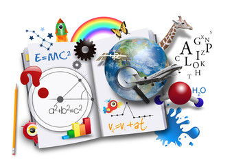 open learning book with science and math