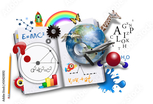 Fototapeta do kuchni Open Learning Book with Science and Math