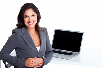 Wall Mural - Business woman with laptop computer.